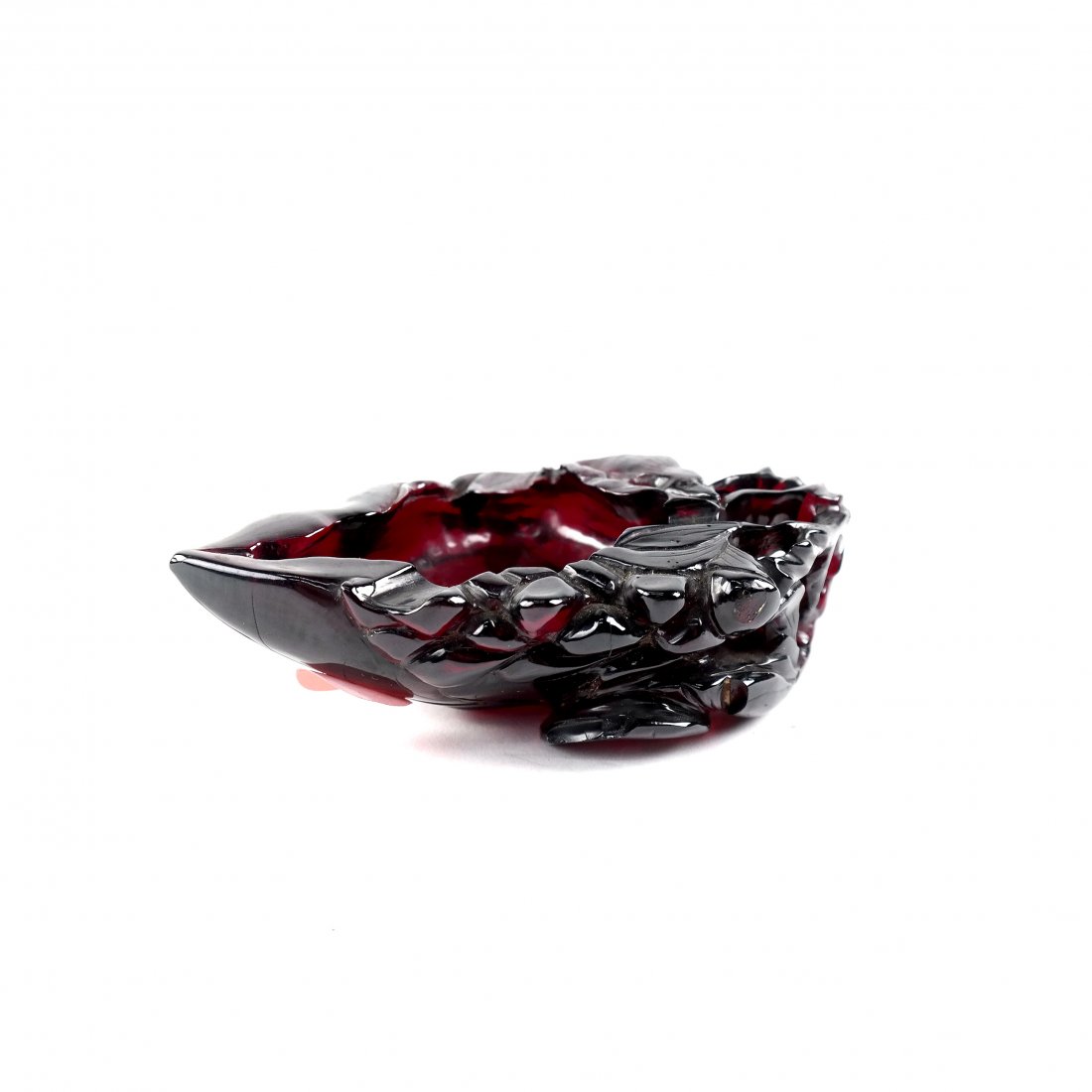 Red Amber Carved Leaf-Form Bowl (1 of 4)