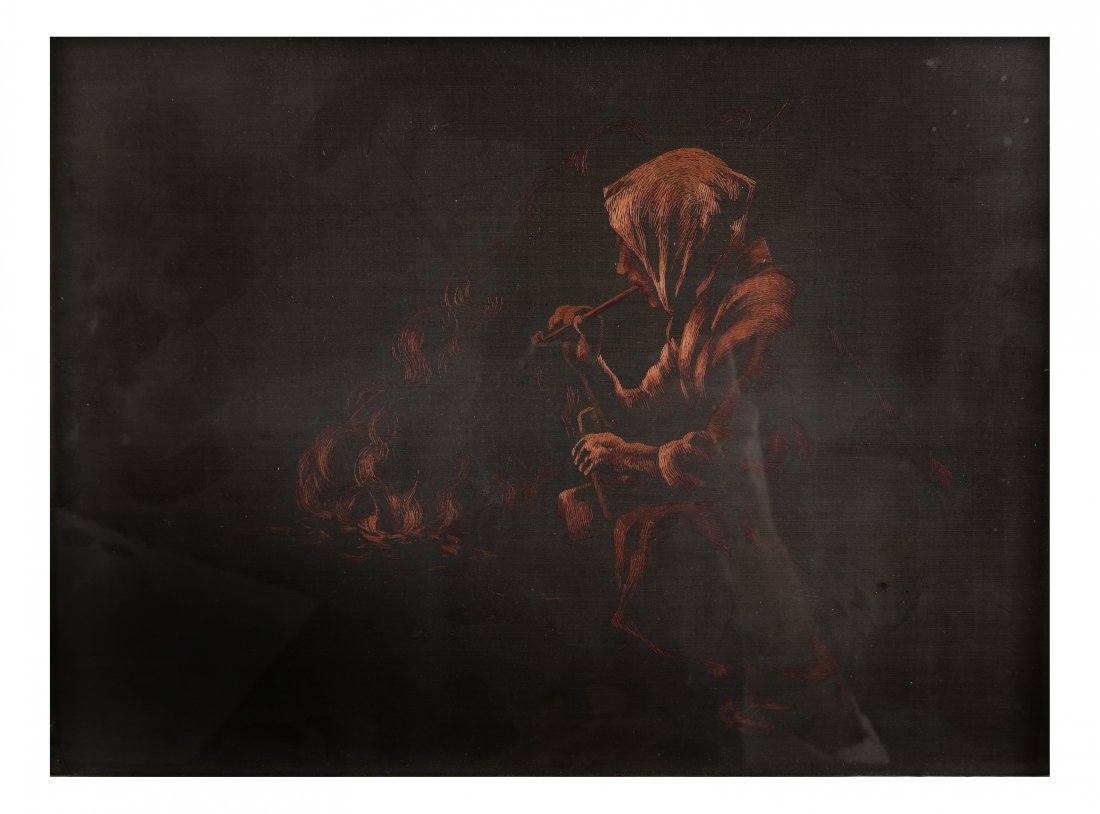 European Copper-tone Silk Embroidery (1 of 3)