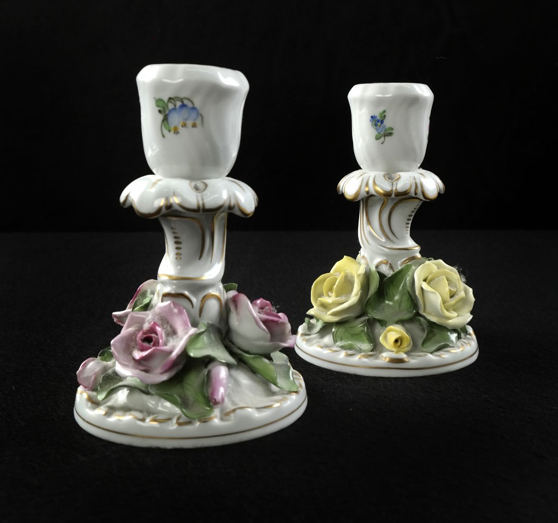 Pair of Herend Porcelain Candlesticks (1 of 3)