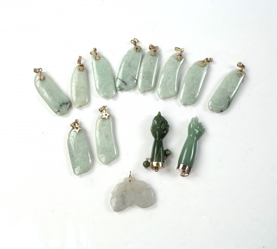 13 Asst'd 14k Gold Mounted Jade Pendants (1 of 5)