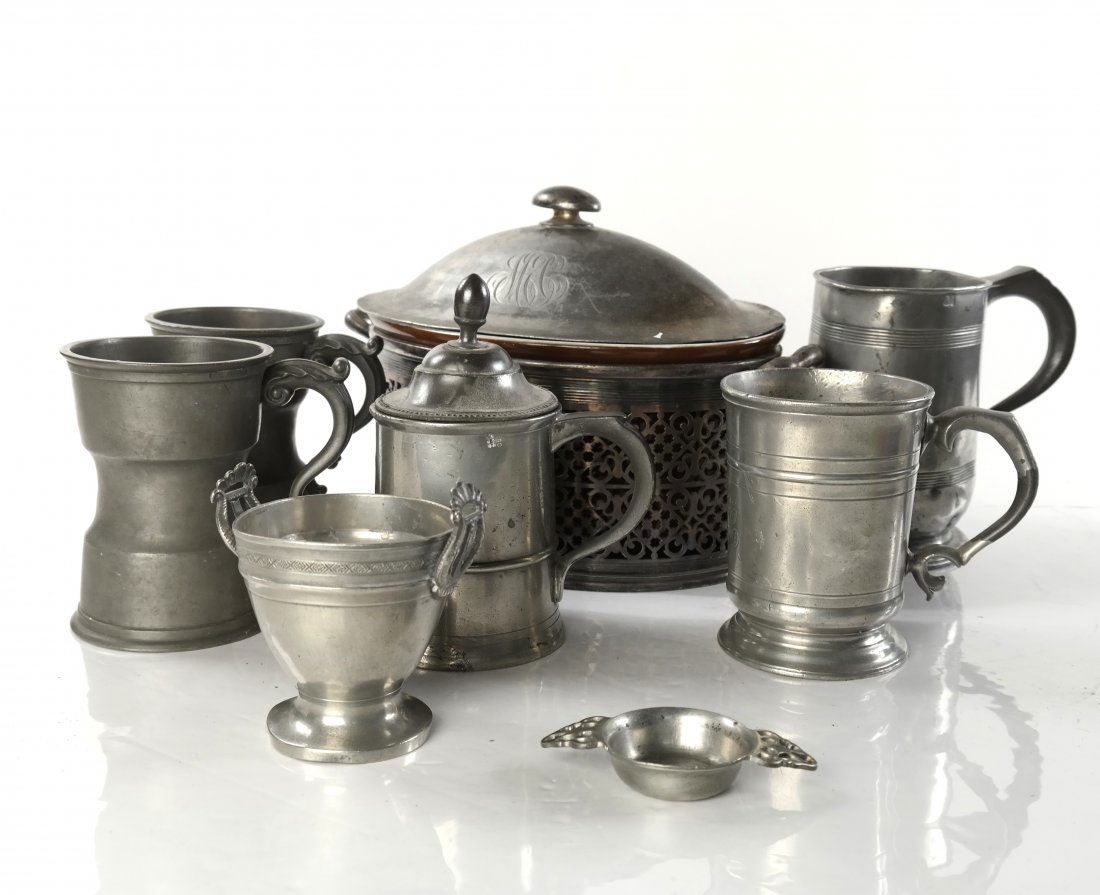 Pewter Cups & Silver-Plated Serving Dish (1 of 7)