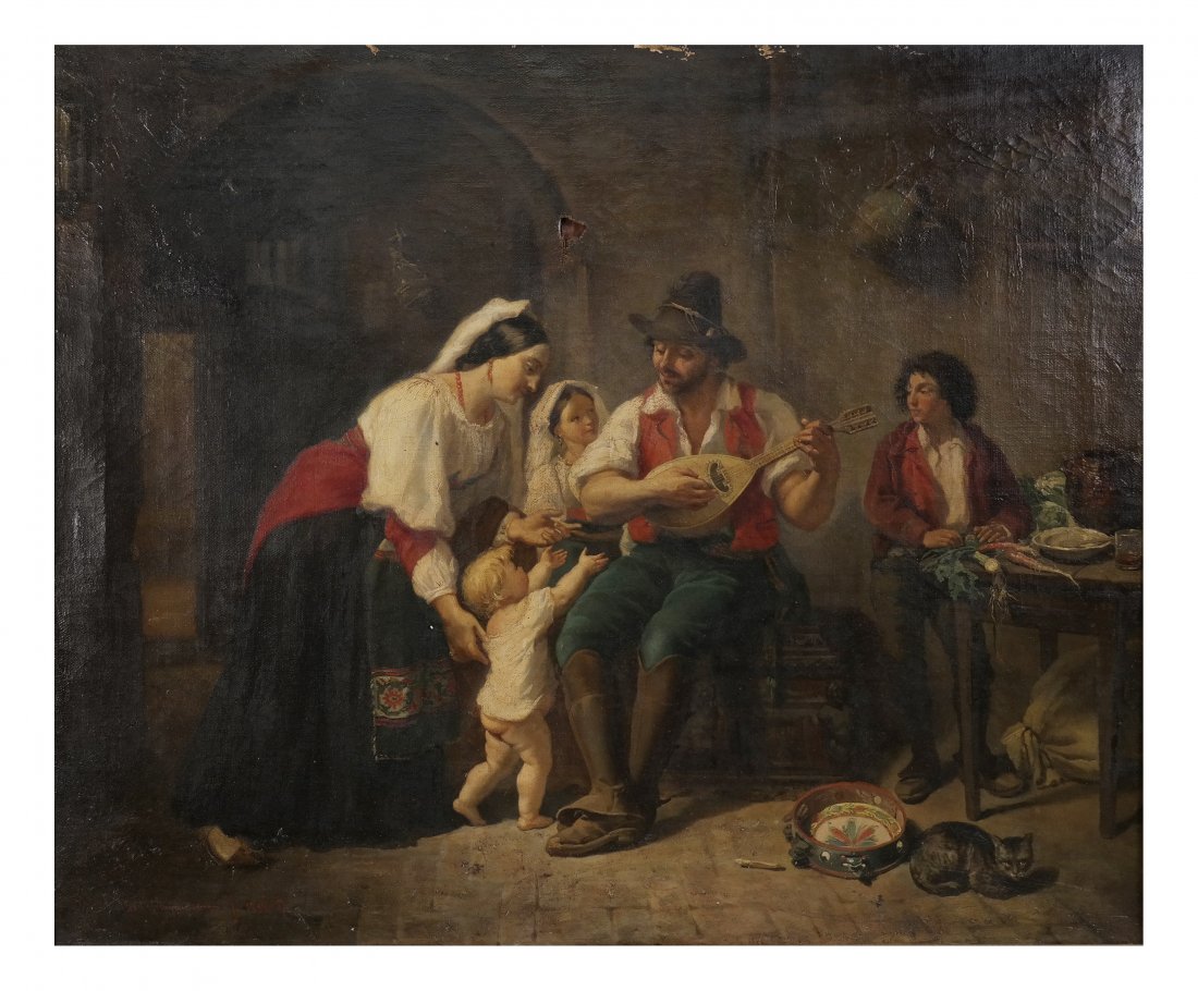 Interior Scene, Figures, Oil on Canvas (1 of 5)