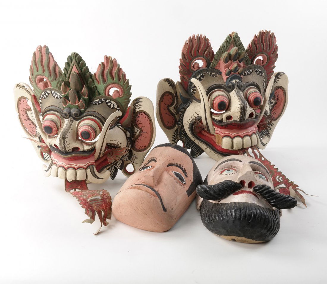4 Carved Wood and Painted Masks (1 of 6)