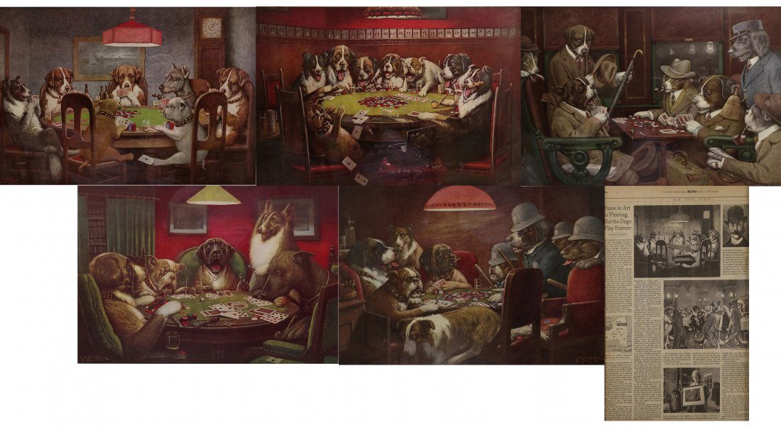 6 Framed Prints, Dogs Playing Cards (1 of 9)