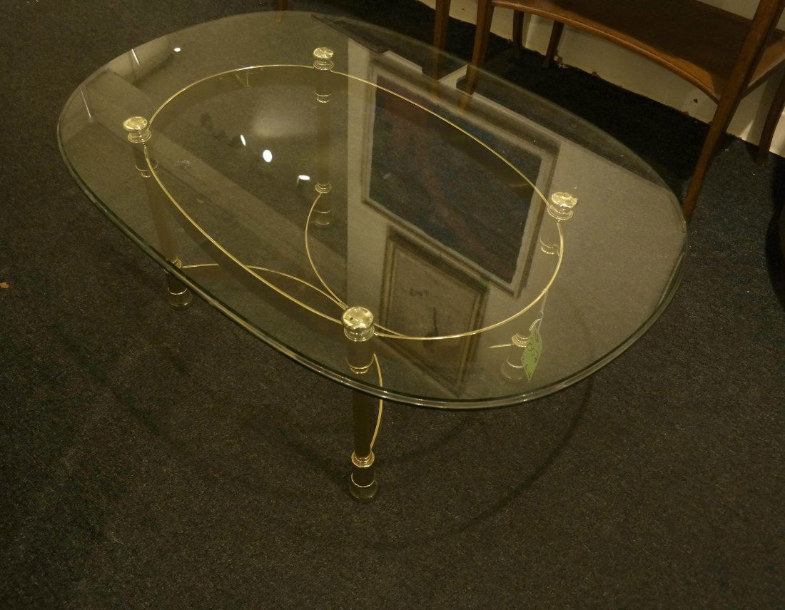 Oval Glass and Brass-Tone Coffee Table (1 of 4)