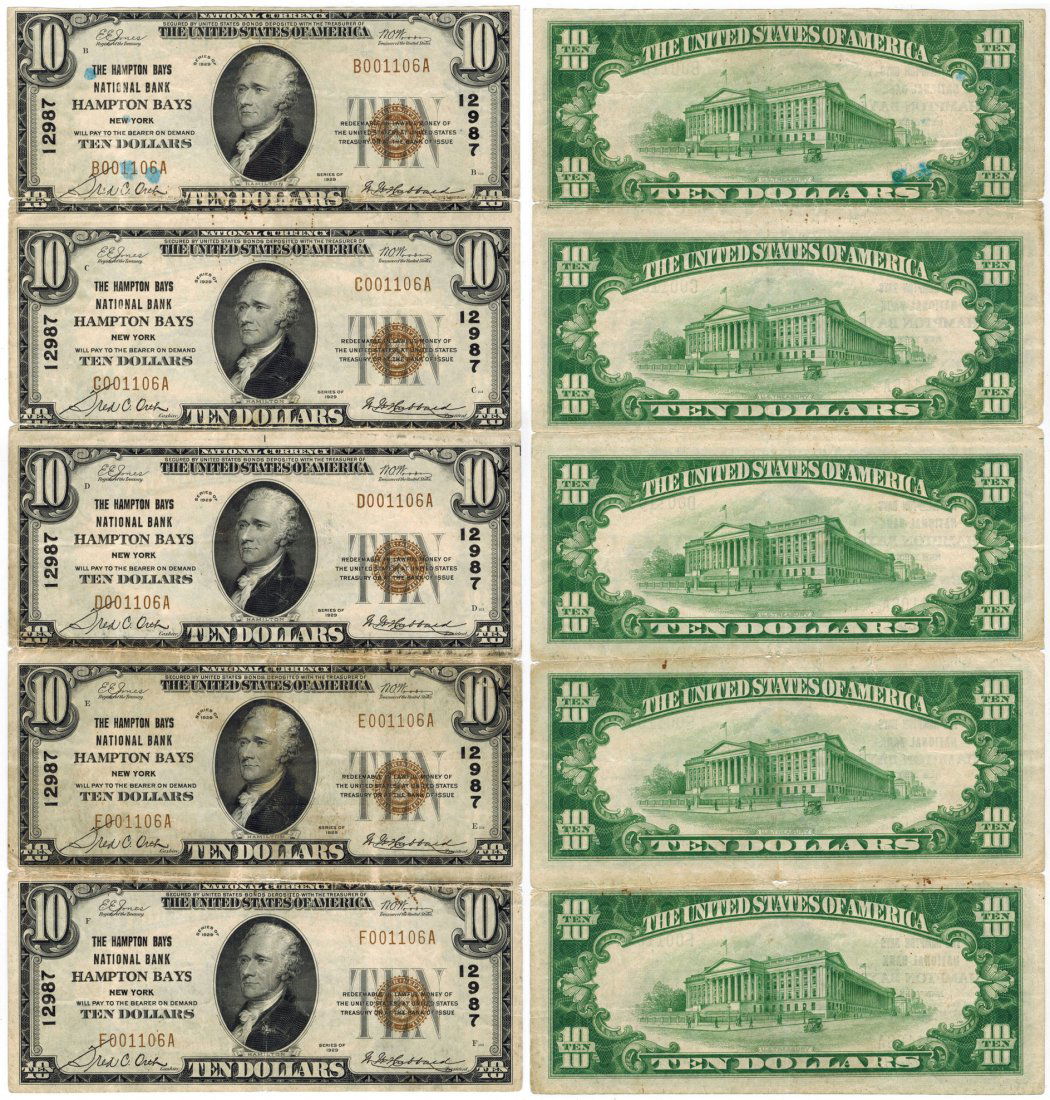 1929 $10 Nat'L Bank Notes Uncut Sheet (1 of 9)