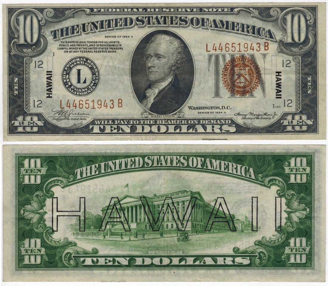 1934A $10 Hi. Emergency Fed Res Note Kl (1 of 3)