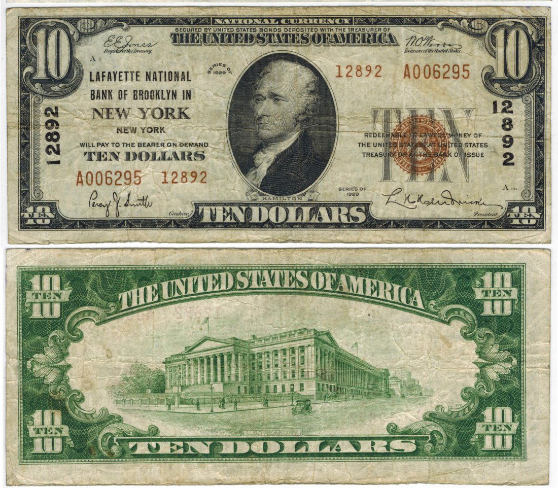 U.S. 1929 $10 National Bank Note (1 of 3)
