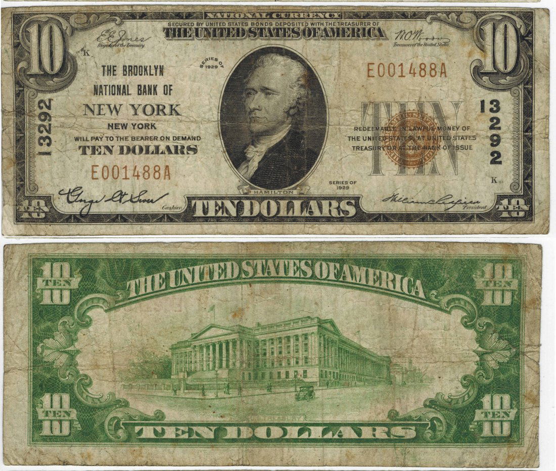 U.S. 1929 $10 National Bank Note (1 of 3)