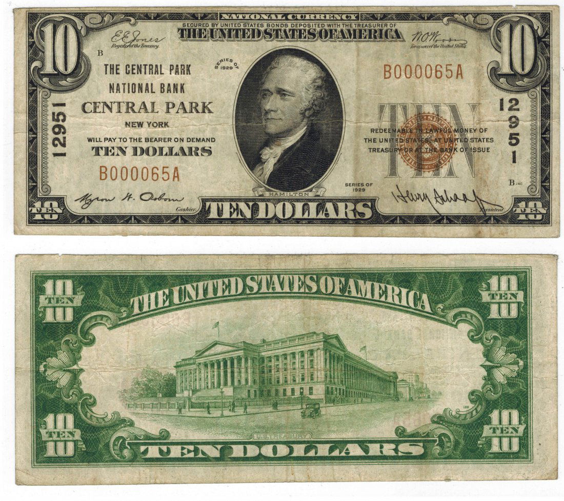 U.S. 1929 $10 National Bank Note (1 of 3)