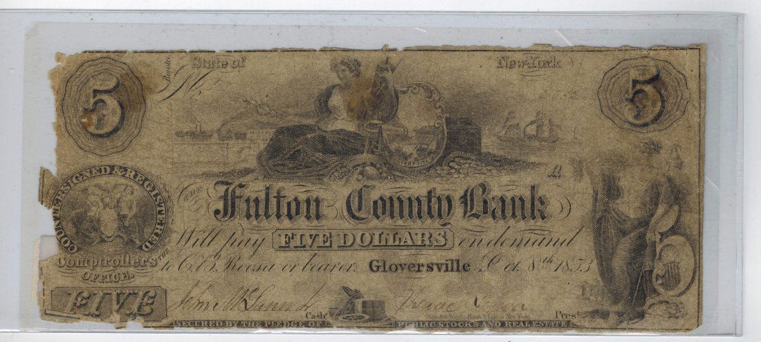 The Fulton County Bank $5 Obsolete Note (1 of 2)