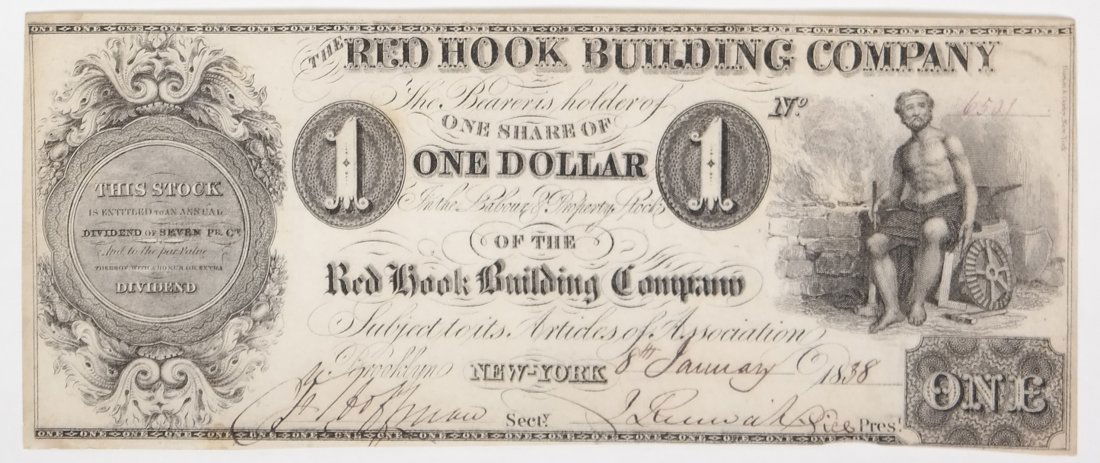 Red Hook Bldg Co 1838 $1 Obsolete Note (1 of 2)