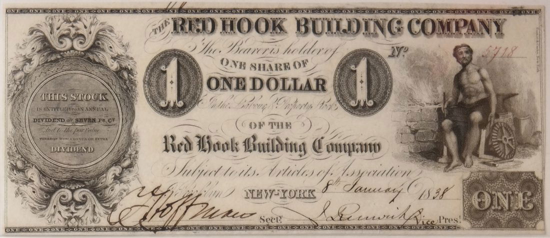 Red Hook Bldg Co 1838 $1 Obsolete Note (1 of 2)