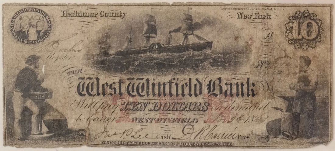 West Winfield Bank1863 $10 Obsolete Note (1 of 2)
