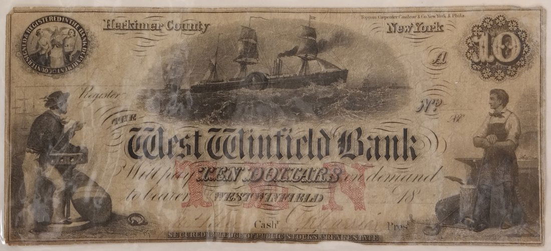 West Winfield Bank1863 $10 Obsolete Note (1 of 2)