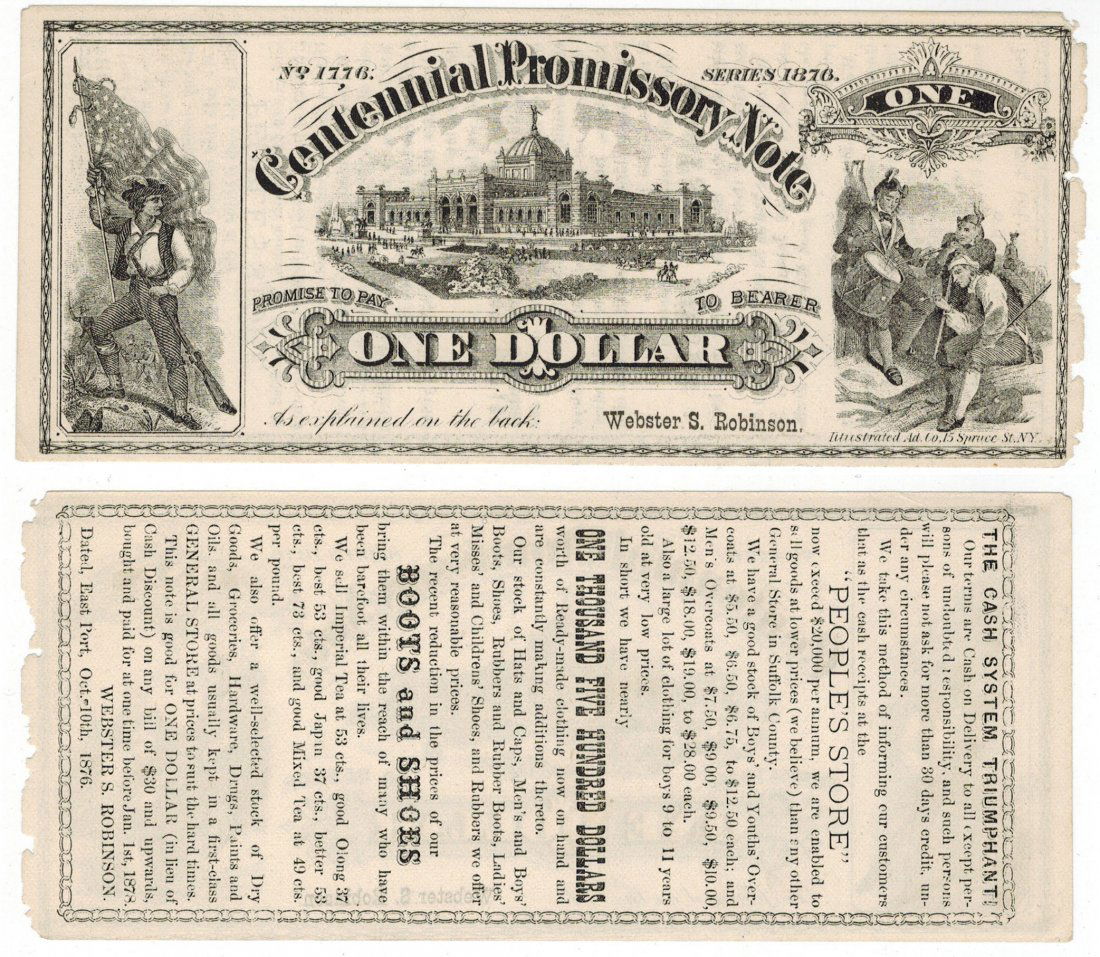 Webster S. Robinson 1876 $1 Adv. Note (1 of 3)