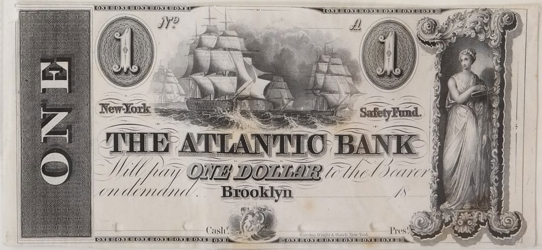 Atlantic Bank C.1830S $1 Obsolete Note (1 of 2)