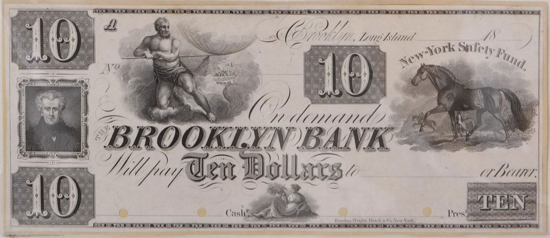 Brooklyn Bank C.1830S $10 Obsolete Note (1 of 2)