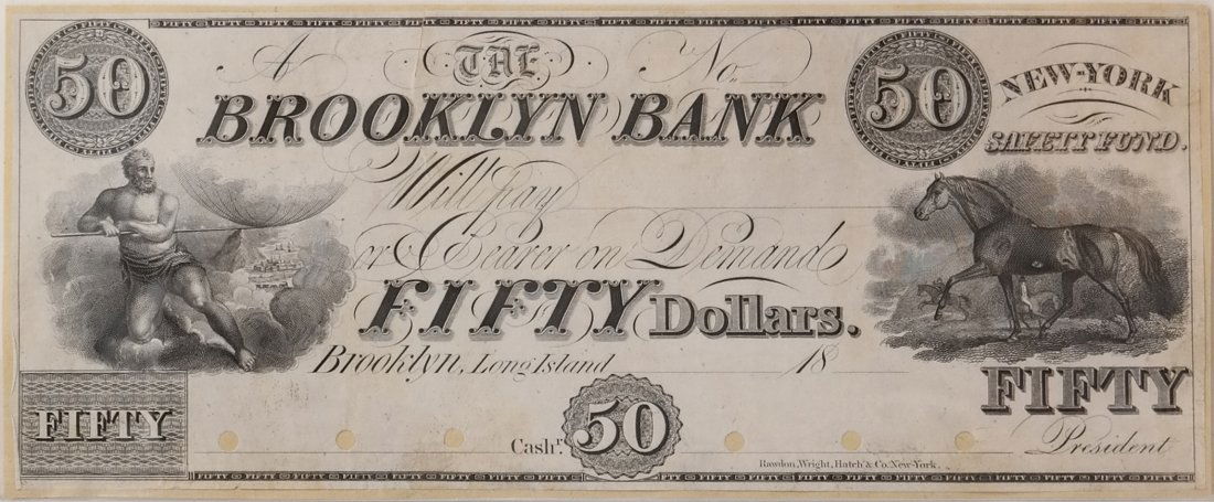 Brooklyn Bank C.1830S $50 Obsolete Note (1 of 2)