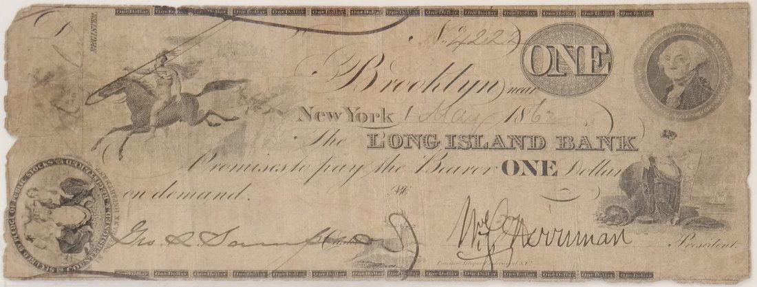 Long Island Bank 1862 $1 Obsolete Note (1 of 2)