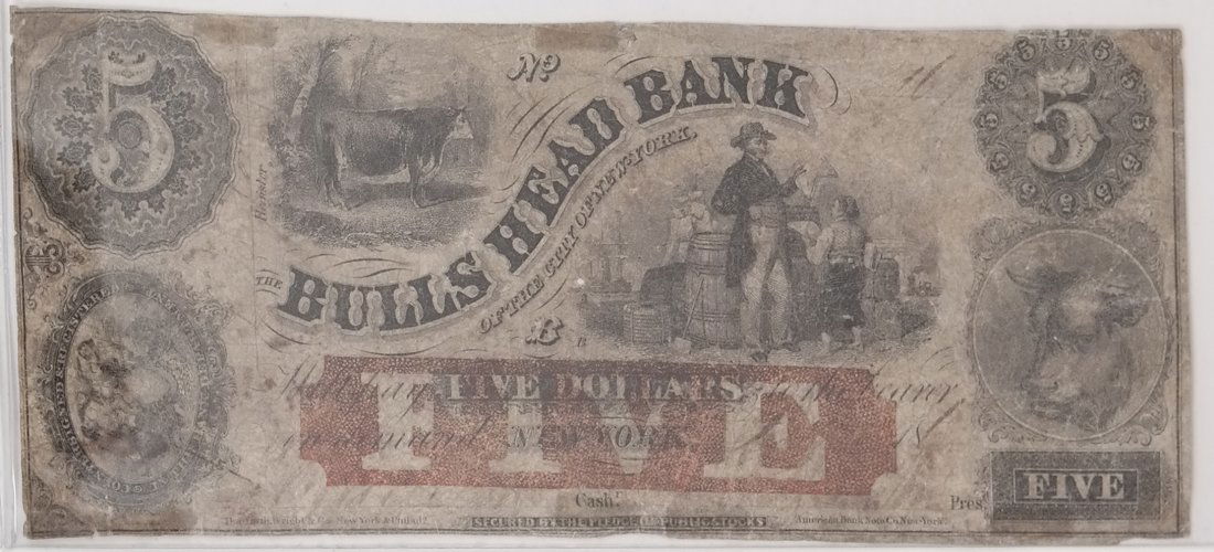 The Bulls Head Bank1862 $5 Obsolete Note (1 of 2)