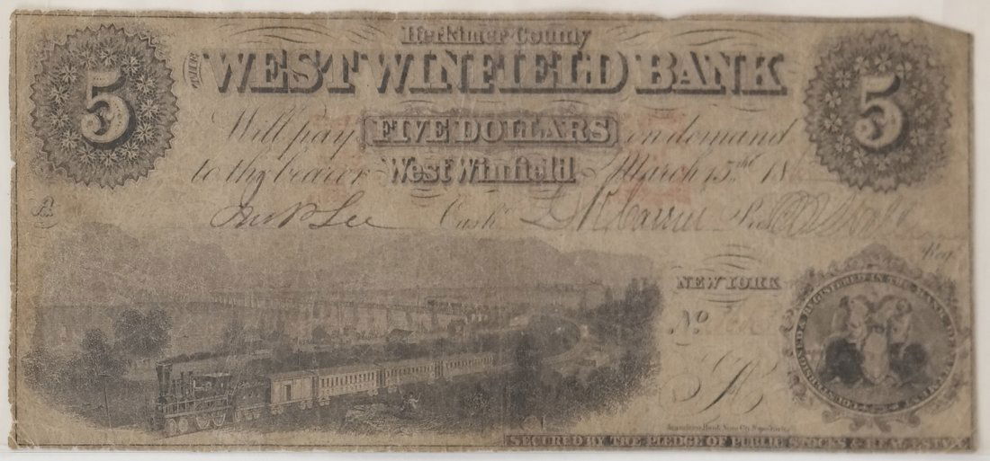West Winfield Bank 1862 $5 Obsolete Note (1 of 2)