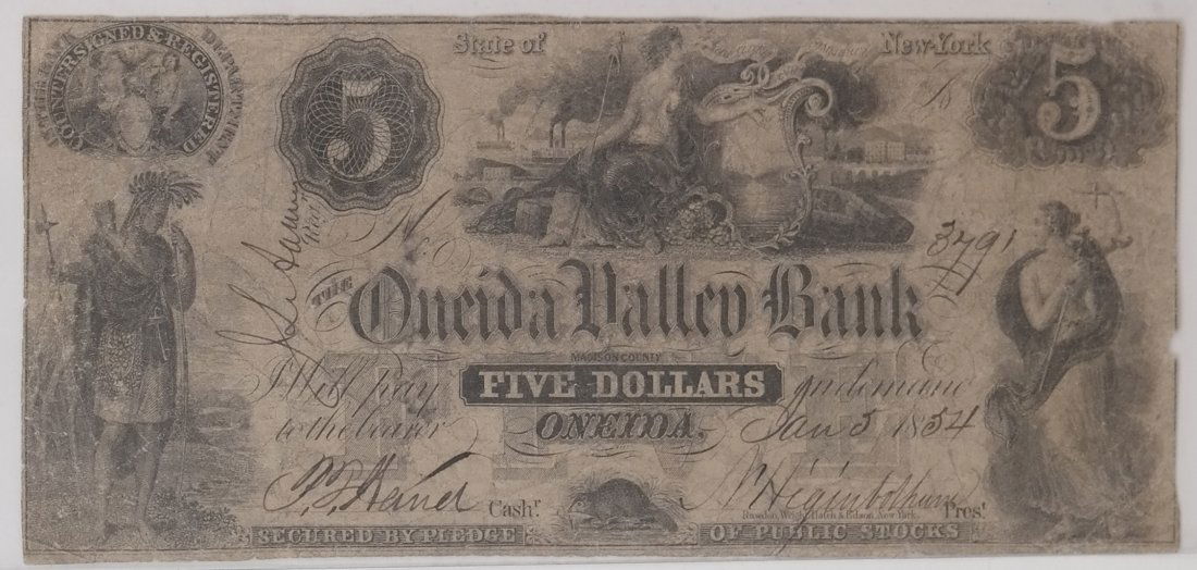 Oneida Valley Bank 1854 $5 Obsolete Note (1 of 1)