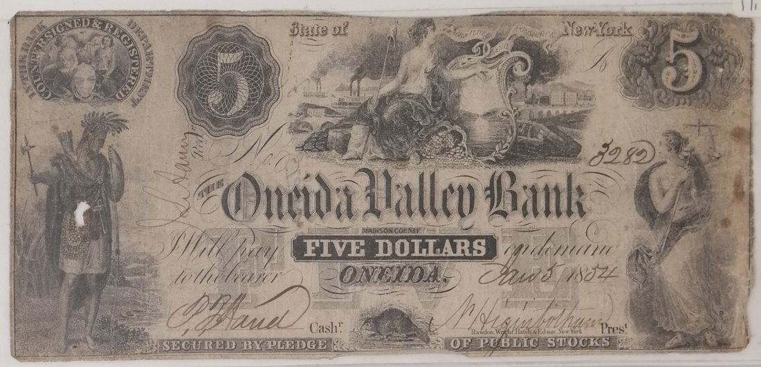 Oneida Valley Bank 1854 $5 Obsolete Note (1 of 1)