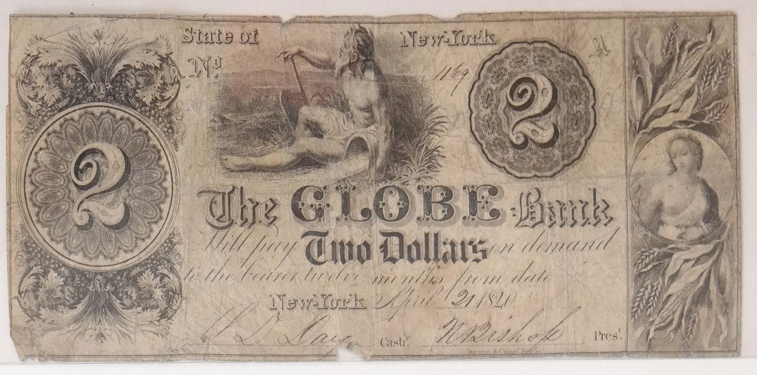 The Globe Bank 1840 $2 Obsolete Note (1 of 2)