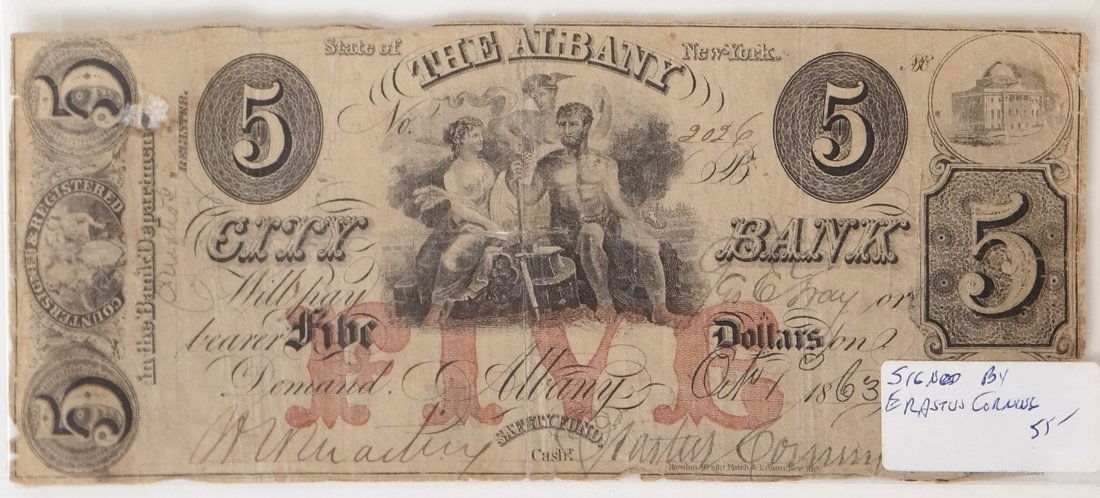 Albany City Bank 1863 $5 Obsolete Note (1 of 2)