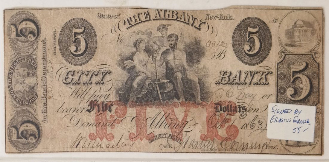 Albany City Bank 1863 $5 Obsolete Note (1 of 2)
