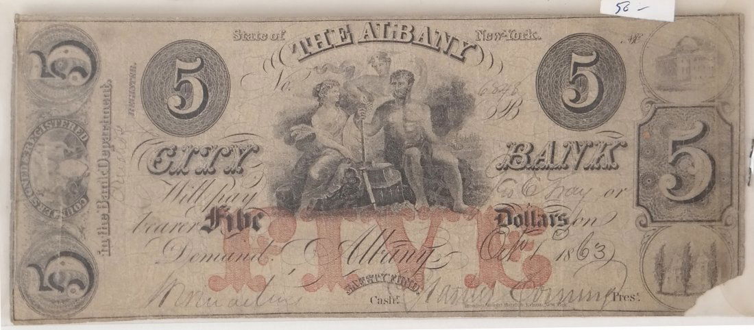 Albany City Bank 1863 $5 Obsolete Note (1 of 2)