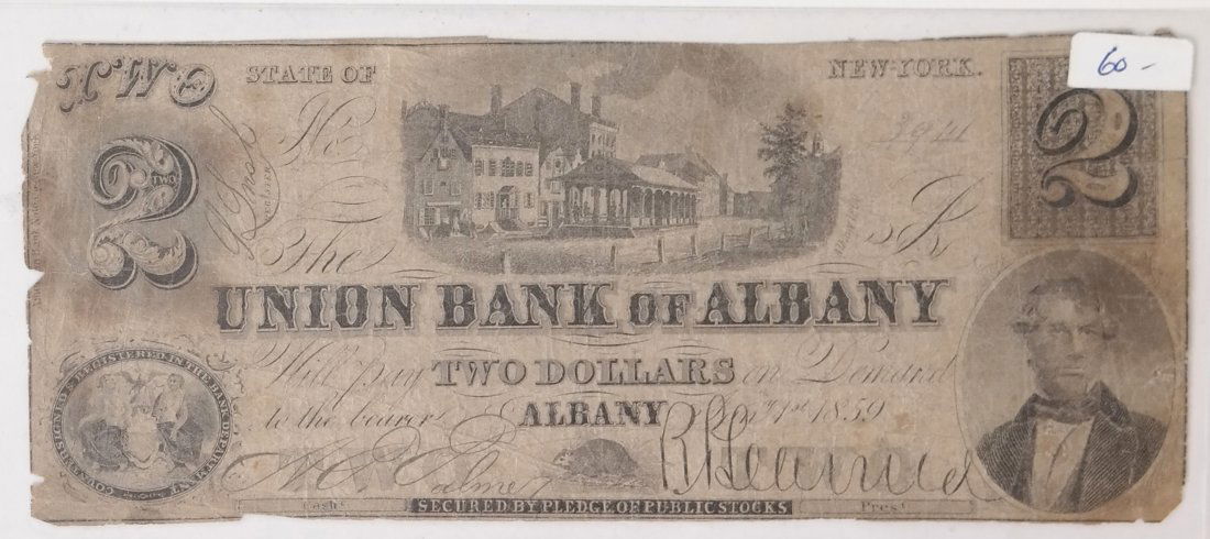 Union Bank  Albany 1859 $2 Obsolete Note (1 of 2)