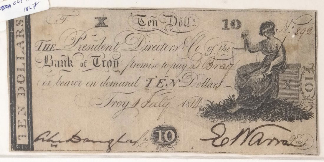 The Bank Of Troy 1814 $10 Obsolete Note (1 of 2)