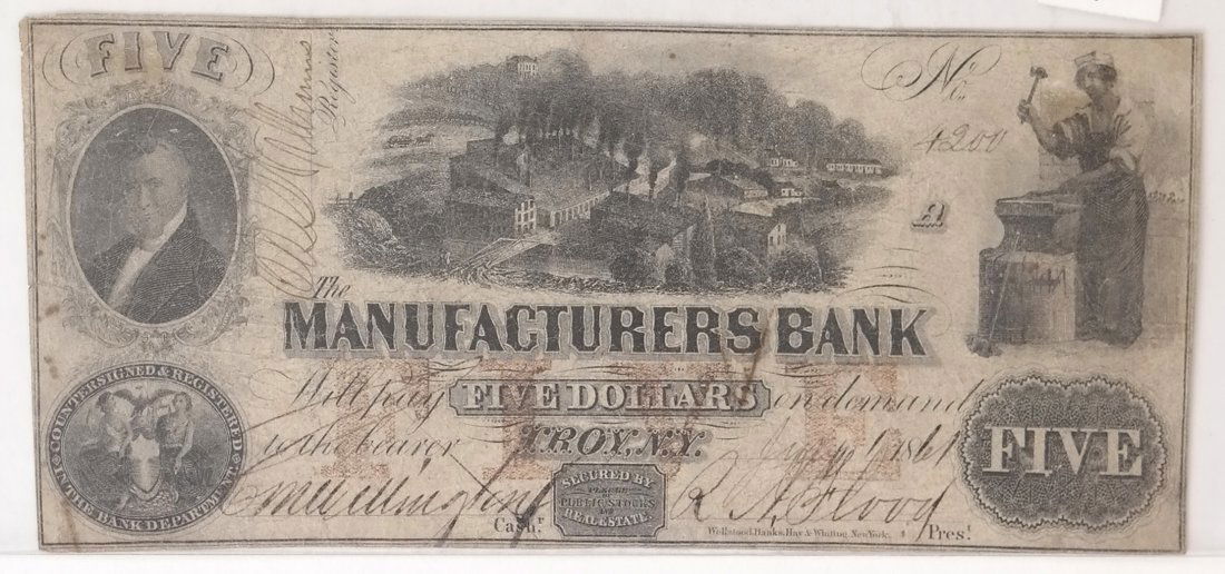 Manufacturers Bank 1861 $5 Obsolete Note (1 of 2)