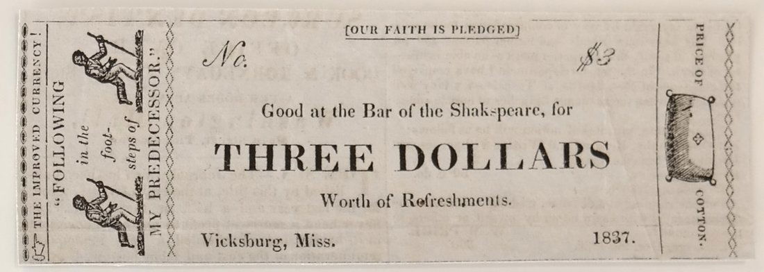 Bar Of Shakspeare 1837 $3 Satirical Note (1 of 2)