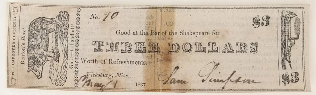 Bar Of Shakspeare 1837 $3 Satirical Note (1 of 2)