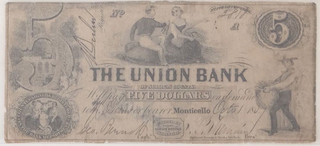 Union Bank  Sullivan Co $5 Obsolete Note (1 of 2)