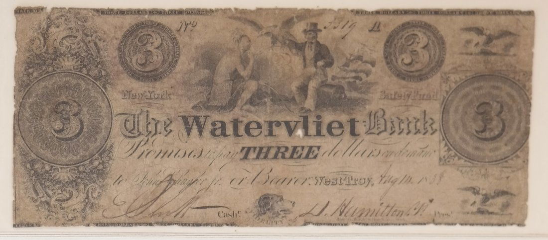 Watervliet Bank 1838 $3 Obsolete Note (1 of 2)