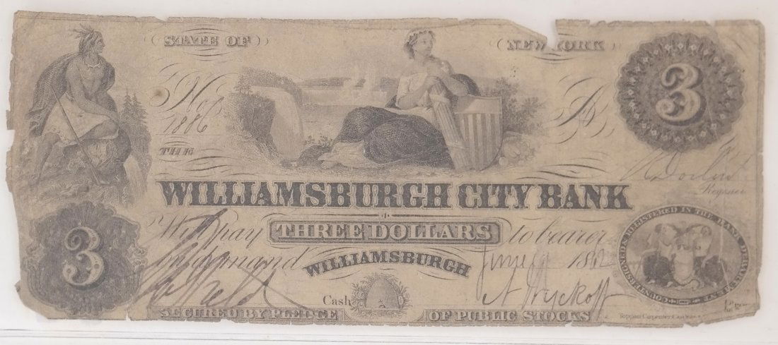 Williamsburgh City Bank $3 Obsolete Note (1 of 2)