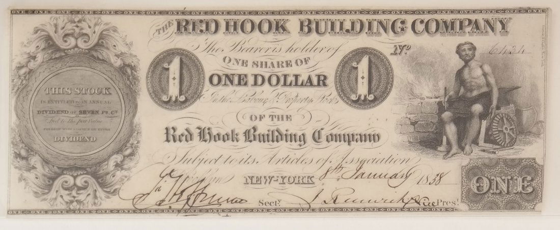 Red Hook Bldg Co 1838 $1 Obsolete Note (1 of 2)