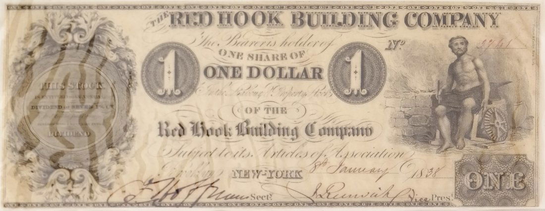 Red Hook Bldg Co 1838 $1 Obsolete Note (1 of 2)