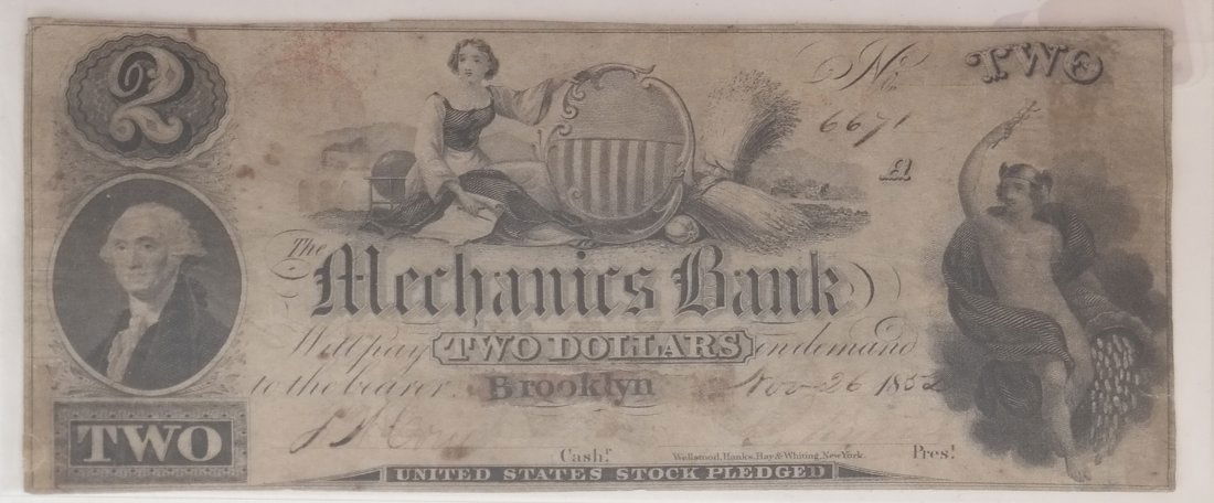 Mechanics Bank 1852 $2 Obsolete Note (1 of 1)