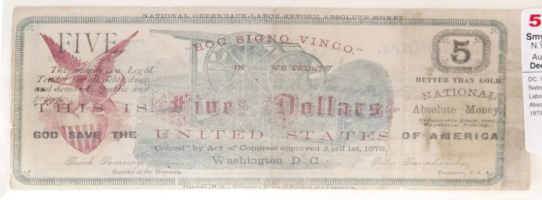 Nat'L Greenback-Labor Reform $5 Note (1 of 2)