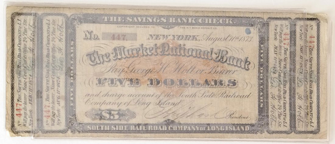 Market Nat'L Bank $5 Savings Bank Check (1 of 2)