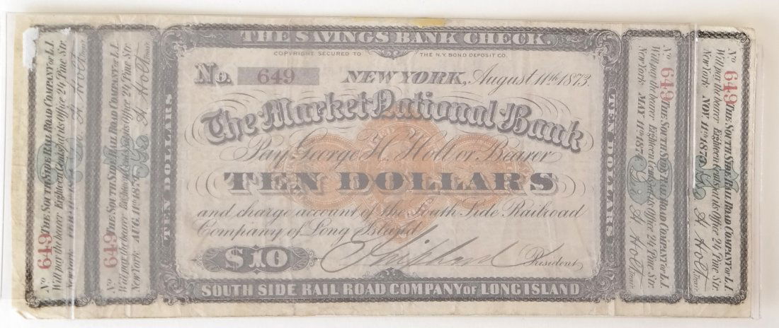 Market Nat'L Bank $10 Savings Bank Check (1 of 2)