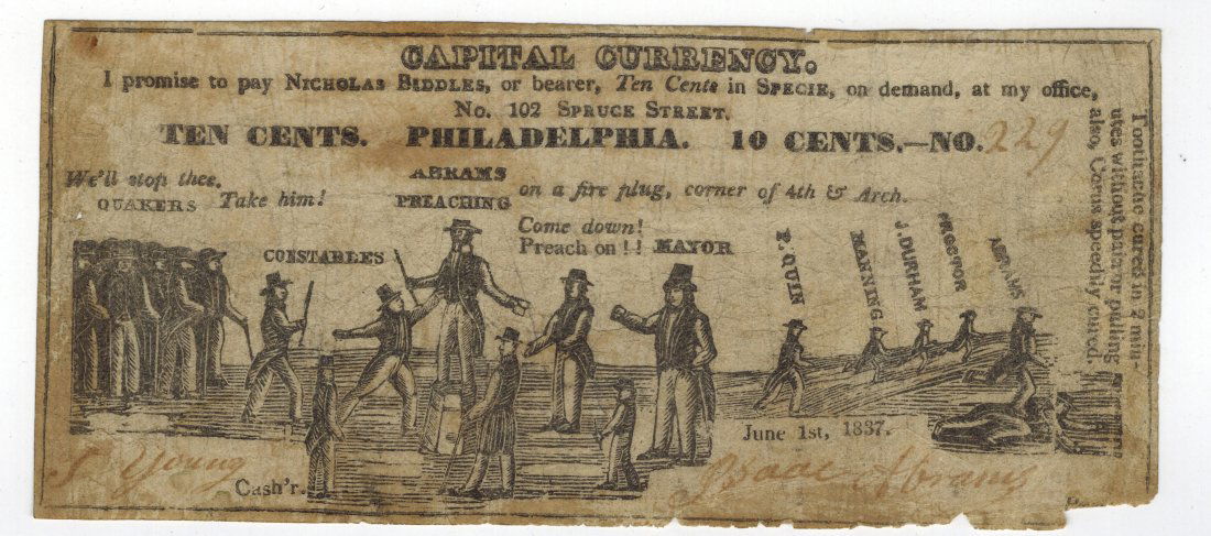 Abrams Preaching 1837 10¢ Satirical Note (1 of 3)