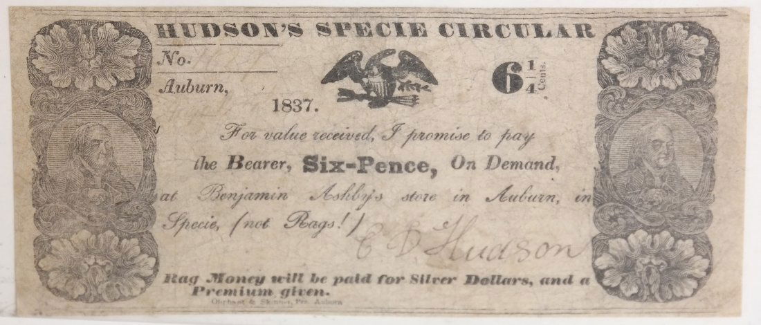 C.D. Hudson  6 1/4¢ Satirical Scrip Note (1 of 2)