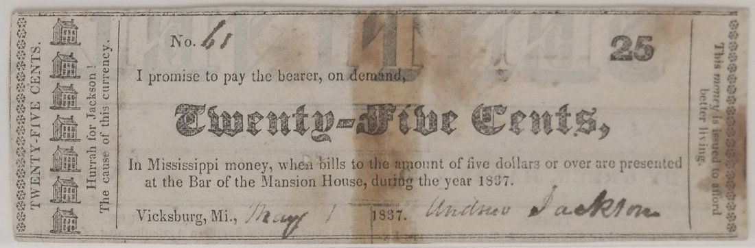 Bar The Mansion House 25¢ Satirical Note (1 of 2)
