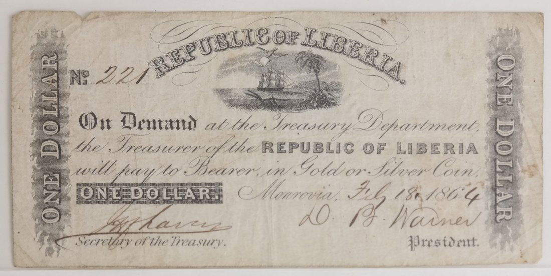 Republic Liberia 1864 $1 Treasury Note (1 of 2)
